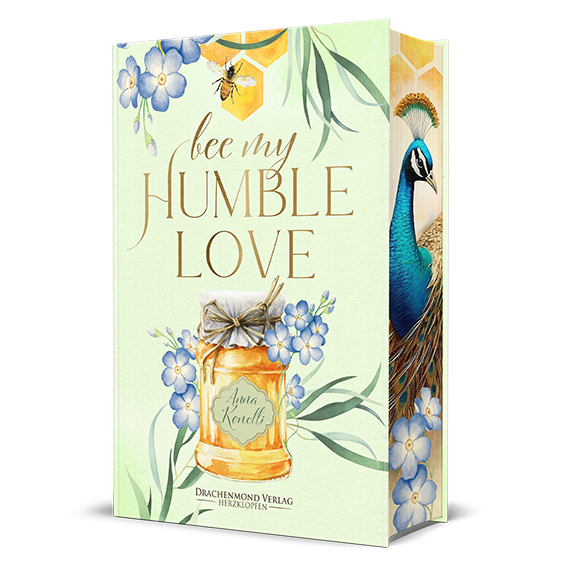 Das Cover ist hellgrün, in der unteren Hälfte ist ein Honigglas zu sehen, in der oberen Hälfte der Titel. Blaue Blumen, grüne Blätter, angedeutete Honigwaben und eine Biene sind als Schmuck verteilt.