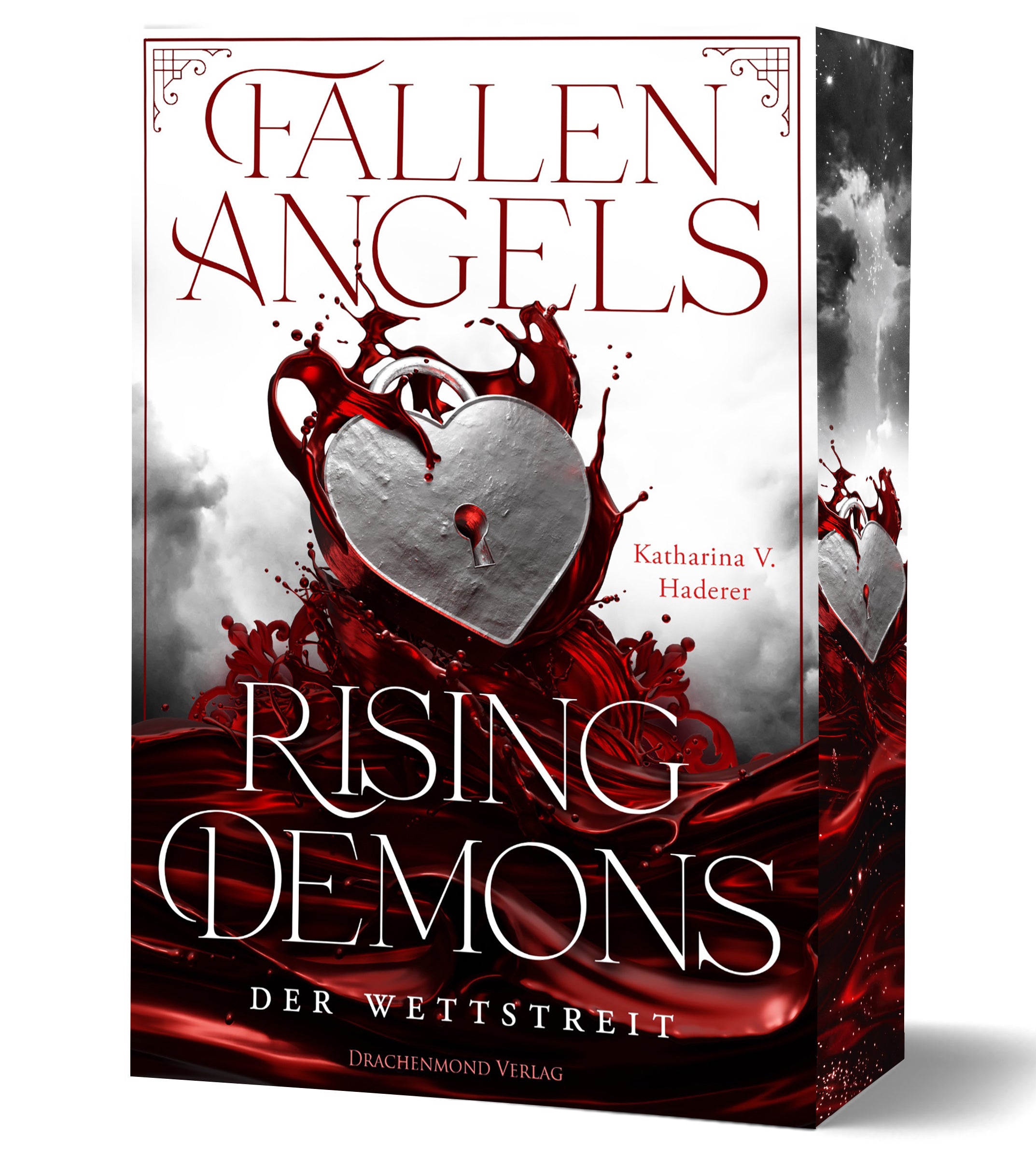 Das Cover zeigt mittig ein metallenes Schloss in Herzform, welches in einen See aus rotem Blut zu fallen scheint. Im Hintergrund ist ein grau-weißer Wolkenhimmel. Der erste Teil des Titels steht in Rot im oberen Teil des Covers und der zweite Teil in weißer Schrift im unteren Teil.