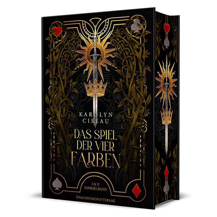 Das Cover zeigt im mittleren oberen Bereich ein silbernes Schwert vor dem stilisierten Abbild einer Sonne; die Schneide reicht durch eine Krone. In den vier Ecken sind die Spielkartenfarben Herz, Karo, Kreuz und Pik abgebildet.