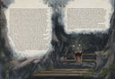 Das Bild zeigt eine Innansicht aus dem Buch "Die Dracologin". Man sieht den Text und darunter einen bedrohlichen Lindwurm, der Holzstufen hinuntersteigt.
