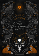 Das Produktbild zeigt das Cover des Buches "Als wir die Finsternis zähmten" von Sarah Adler. Der Titel steht in der Mitte des schwarze Covers, darunter befindet sich ein kleiner Mond und ein gezeichneter Hirschkopf, darüber eine kleine orangene Sonne mit einem schwarzen Handabdruck. Links und rechts auf dem Cover sieht man parallel zueinander von unten nach oben gezeichnet je einen Fuchs, einen Hirsch, einen Raben und einen Wolf.  