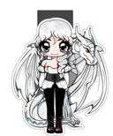 Das Produktbild zeigt ein Magnetlesezeichen mit einer weißhaarigen Frau, die vor einem weißen Drachen steht. Es ist im Anime-Stil gezeichnet.