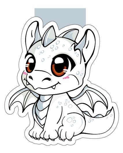 Das Produktbild zeigt ein Magnetlesezeichen mit einem weißen Babydrachen.