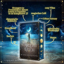 Das Bild zeigt das Buch "Starlight Witch - Die Magie der Nachtinsel" von Lisa Rosenbecker. darum sind die Tropes und Themen des Buches angeordnet: magisches Café, cozy Vibes, Urban Fantasy, spannender Wettkampf, Hexen, Kuchen, Einzelband, dämonische Sidekicks, Strangers to Frenemies to almost Lovers to Enemies ... es ist kompliziert ;D