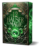 Das Cover ist mittig dunkelgrün und hat in den Ecken und am Rand dunkle goldene und braune Schnörkel. In den Ecken sind kleine grüne Kristalle verteilt. In der Mitte des Covers ist in großen Buchstaben der Titel abgebildet. Über dem Titel befindet sich ein kleines Banner, auf dem der Name des Autors steht. Unter dem Titel in der Mitte ist ein großer grüner Kristall, an dessen linker und rechter Seite jeweils ein mittelgroßer grüner Kristall zu sehen ist. Mittig unter dem großen Kristall befinden sich noch z