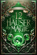 Das Cover ist mittig dunkelgrün und hat in den Ecken und am Rand goldene bis braune Schnörkel und kleine grüne Kristalle. In der Mitte des Covers ist groß der Titel abgebildet. Über dem Titel befindet sich ein kleines Banner, auf dem der Name des Autors steht. Unter dem Titel befindet sich ein großer grüner Kristall, an dessen Seiten jeweils ein mittelgroßer grüner Kristall zu sehen ist. Mittig unter dem großen Kristall befinden sich ebenfalls noch zwei jeweils kleinere grüne Kristalle untereinander.