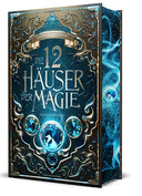 Das Cover ist mittig dunkelblau und hat in den Ecken und am Rand dunkle goldene und braune Schnörkel. In den Ecken sind kleine blaue Kristalle verteilt. In der Mitte des Covers ist in großen Buchstaben der Titel abgebildet. Über dem Titel befindet sich ein kleines Banner, auf dem der Name des Autors steht. Unter dem Titel in der Mitte ist ein großer blauer Kristall, an dessen linker und rechter Seite jeweils ein mittelgroßer blauer Kristall zu sehen ist. Mittig unter dem großen Kristall befinden sich ebenfa