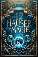 Das Cover ist mittig dunkelblau und hat in den Ecken und am Rand dunkle goldene und braune Schnörkel. In den Ecken sind kleine blaue Kristalle verteilt. In der Mitte des Covers ist in großen Buchstaben der Titel abgebildet. Über dem Titel befindet sich ein kleines Banner, auf dem der Name des Autors steht. Unter dem Titel in der Mitte ist ein großer blauer Kristall, an dessen linker und rechter Seite jeweils ein mittelgroßer blauer Kristall zu sehen ist. Mittig unter dem großen Kristall befinden sich ebenfa