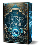 Das Cover ist mittig dunkelblau und hat in den Ecken und am Rand goldene bis braune Schnörkel und kleine blaue Kristalle. In der Mitte des Covers ist groß der Titel abgebildet. Über dem Titel befindet sich ein kleines Banner, auf dem der Name des Autors steht. Unter dem Titel befindet sich ein großer blauer Kristall, an dessen Seiten jeweils ein mittelgroßer blauer Kristall zu sehen ist. Mittig unter dem großen Kristall befinden sich ebenfalls noch zwei jeweils kleinere blaue Kristalle untereinander.