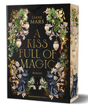 In der Mitte des schwarzen Covers stehen in großen goldenen Buchstaben der Titel des Buches und der Name der Autorin. Darum herum verzieren Blumengebilde in Grün, Gold und Beige das Bild. Im oberen Bereich hängen vier Windlichter in den Blumen. Im unteren Bildbereich sitzen zwei schwarze Wölfe. Der Buchschnitt ist Sandfarben mit den Blumengebilden des Covers und einem schwarzen Wolf.