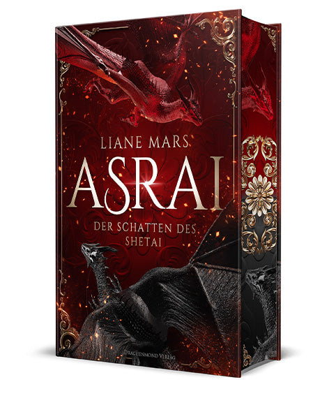 Das Cover zeigt zwei fliegende Drachen. Einen roten Drachen im oberen Bildbereich und einen schwarzen im unteren. Zwischen ihnen befindet sich der Titel. Der Hintergrund ist dunkelrot. Auf dem Farbschnitt sind beide Drachen und mittig goldene Ornamente abgebildet.