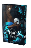 Das Cover zeigt den Oberkörper und den halben Kopf einer Frau. In ihrer Hand präsentiert sie einen Totenkopf. Darunter sieht man den Titel, umgeben von blauen Blättern. Der Hintergrund des Covers ist schwarz. 