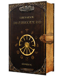 Das Cover zeigt mittig ein goldenes zerbrochenes Rad mit zwölf Speichen. Umrandet ist das Rad mit den Symbolen der zwölf Götter aus den Büchern. Im oberen und unteren Bereich befindet sich je eine Zierleiste, in der oberen ist der Reihentitel eingearbeitet. Autor und Titel stehen darunter, der Untertitel ist unter dem Rad. Rechts ist mittig ein Verschluss aufgemalt, der über den Buchschnitt verläuft, so dass es wirkt, als wäre das Buch verschlossen. Das Cover ist dunkel-, der Buchschnitt hellbraun.