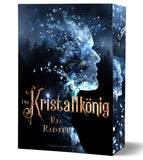 Das Cover zeigt im Profil ein Kristallgesicht, das sich auflöst. Im Hintergrund ist eine düstere Waldlandschaft. Der Titel und die Autorin stehen in goldener Schrift in der unteren Hälfte.