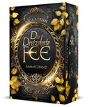 Das schwarze Cover zeigt mittig einen goldenen reichverzierten ovalen Rahmen. Darin steht der Titel. Die Ecken sind mit goldenen Blättern und Zapfen verziert.