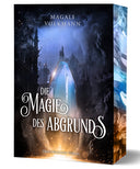Das Cover zeigt mittig den Titel in großen weißen Buchstaben. Dahinter ist ein großer Kristall, der aus dem Boden wächst. Darunter leuchtet der Boden golden. Der Hintergrund zeigt eine nächtliche Stadt. 