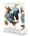 Das Cover zeigt mittig den Umriss eines Pferdekopfes. In diesem sieht man einen dunklen Wand und Teile eines Schlosses. Darum sieht man fallendes Laub und Raben. Der Titel des Buches steht darunter. Der Hintergrund des Covers ist weißgrau. Auf dem Buchschnitt sieht man die Raben und die Burg. 
