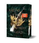 Das Cover zeigt mittig ein silbernes Schwert mit verziertem Griff, dessen Schneide von einer goldenen Krone umgeben ist. Zwischen den Zacken der Krone ist Stroh zu erkennen. Der Titel, in goldfarbenen Buchstaben, beginnt links oben und endet rechts unten. Der Hintergrund besteht  aus dunkelgrünen Blättern. Der Farbschnitt des Buches zeigt ebenfalls Krone und Schwert vor dunkelgrünen Blättern. 