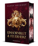 Das Cover zeigt mittig das Porträt eines Bären zusammen mit dem Profil eines Einhorns, darunter befindet sich der Titel. Beides ist golden dargestellt und befindet sich auf dunkelrotem Hintergrund.
