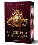 Das Cover zeigt mittig das Porträt eines Bären zusammen mit dem Profil eines Einhorns, darunter befindet sich der Titel. Beides ist golden dargestellt und befindet sich auf dunkelrotem Hintergrund.