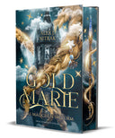 Das Produktbild zeigt das Buch "Goldmarie - Das Mädchen im Turm"- Der Titel befindet sich in goldenen Lettern in der unteren Hälfte des Covers, darüber sieht man einen langen blonden Zopf, der sich um einen Turm wickelt, der hoch in die Wolken ragt. Auf dem Farbschnitt sieht man eine Lanze, um die sich eine Haarsträhne gewickelt hat. 