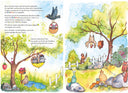 Das Bild zeigt eine Innenansicht des Bilderbuchs "Viel Geschrei ums wilde Ei" von Astrid Behrendt, auf der man einen Teil des Textes und vor allem die Illustrationen von Christina Kopp sehen kann. 