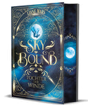 Das Produktbild zeigt das Cover des Buches "Skybound - Tochter der Winde" von Liane Mars. Der Titel ist in goldenen Buchstaben mittig auf dem mitternachtsblauen Cover, darüber sieht man einen Mond hinter einer fallenden Gestalt. Der Name der Autorin ist darüber, der Untertitel "Tochter der Winde" unten auf dem Cover. Alles wird umgeben von goldenen Verzierungen und einem goldenen Schmuckrahmen. 