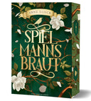 Das Cover zeigt mittig den Titel in goldener Schrift umringt von Ästen mit weißen Rosenblüten. Im oberen Bereich steht auf einer goldenen Banderole der Name der Autorin.