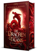 Das Cover zeigt einen roten chinesischen Drachen vor einem leuchtenden Vollmond. Im Hintergrund sind zwei hohe Pagoden abgebildet. Das Cover ist kompett in Rottönen gehalten mit einem bronzefarbenen Rahmen. Titel und Autorinnename sind von gleicher Farbe. Der Buchschnitt ist rot zeigt den Drachen vom Cover.