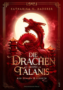 Das Cover zeigt einen roten chinesischen Drachen vor einem leuchtenden Vollmond. Im Hintergrund sind zwei hohe Pagoden abgebildet. Das Cover ist kompett in Rottönen gehalten mit einem bronzefarbenen Rahmen. Titel und Autorinnename sind von gleicher Farbe. Der Buchschnitt ist rot zeigt den Drachen vom Cover.