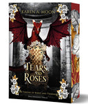 Das Cover zeigt einen gepolsterten, goldenen Thron zwischen zwei Säulen. Darüber sieht man einen roten Drachen. Der Titel befindet sich im unteren Bereich des Covers. Blumen sind als Schmuck um den Thron und in den Ecken des Covers verteilt. Der Buchschnitt ist rot-gold und mit weißen Blumen verziert. 