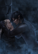 Das Bild zeigt die beiden Hauptfiguren aus dem Buch "Shadowed Wings" von Karen A. Moon.